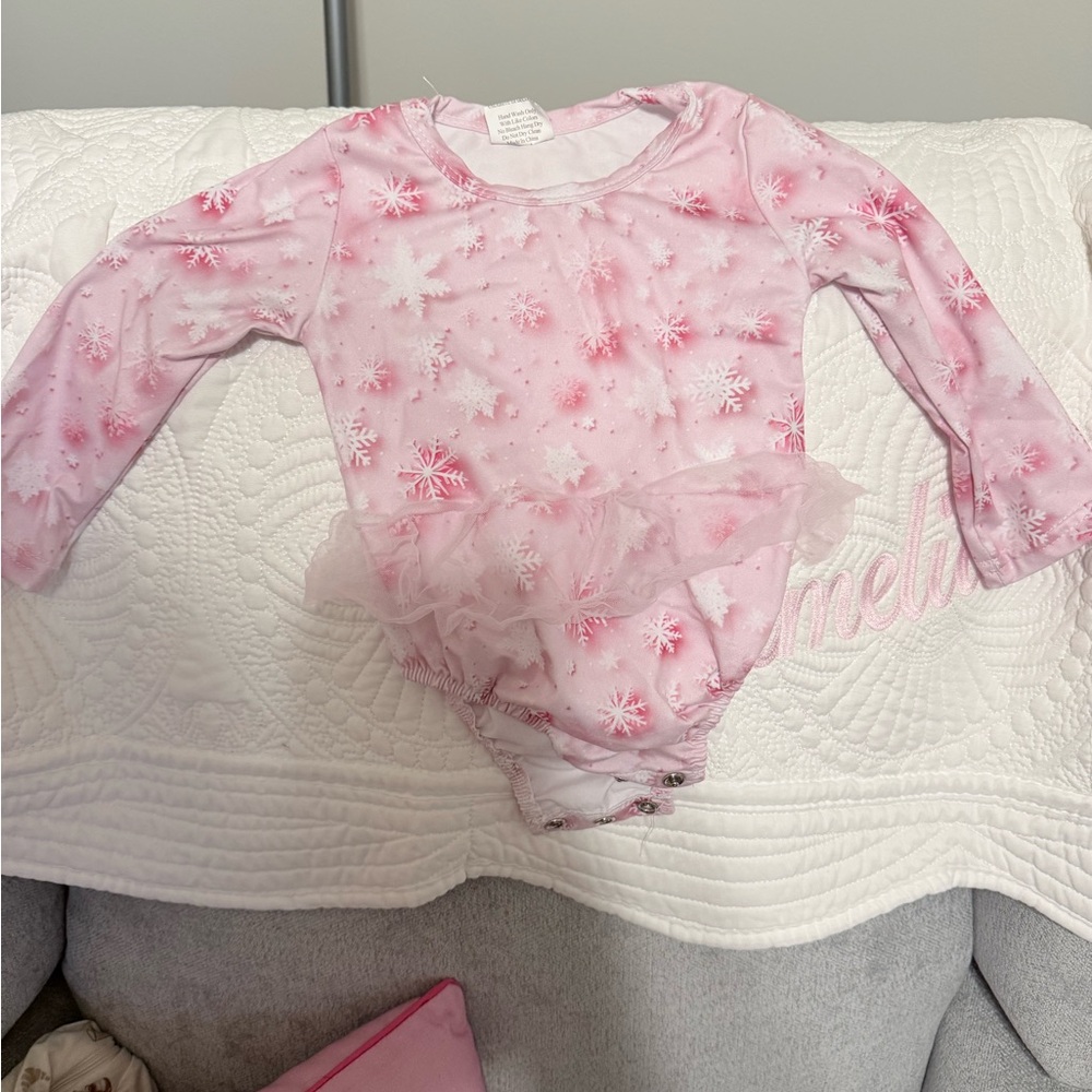 Pink Snowflake Baby Onesie with Tulle
